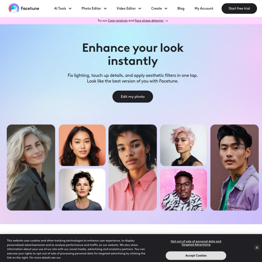 facetuneapp.com homepage screenshot
