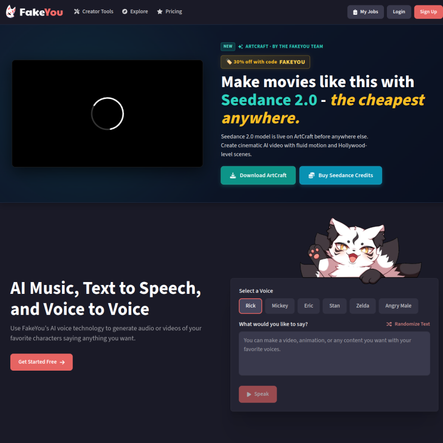 fakeyou.com homepage screenshot