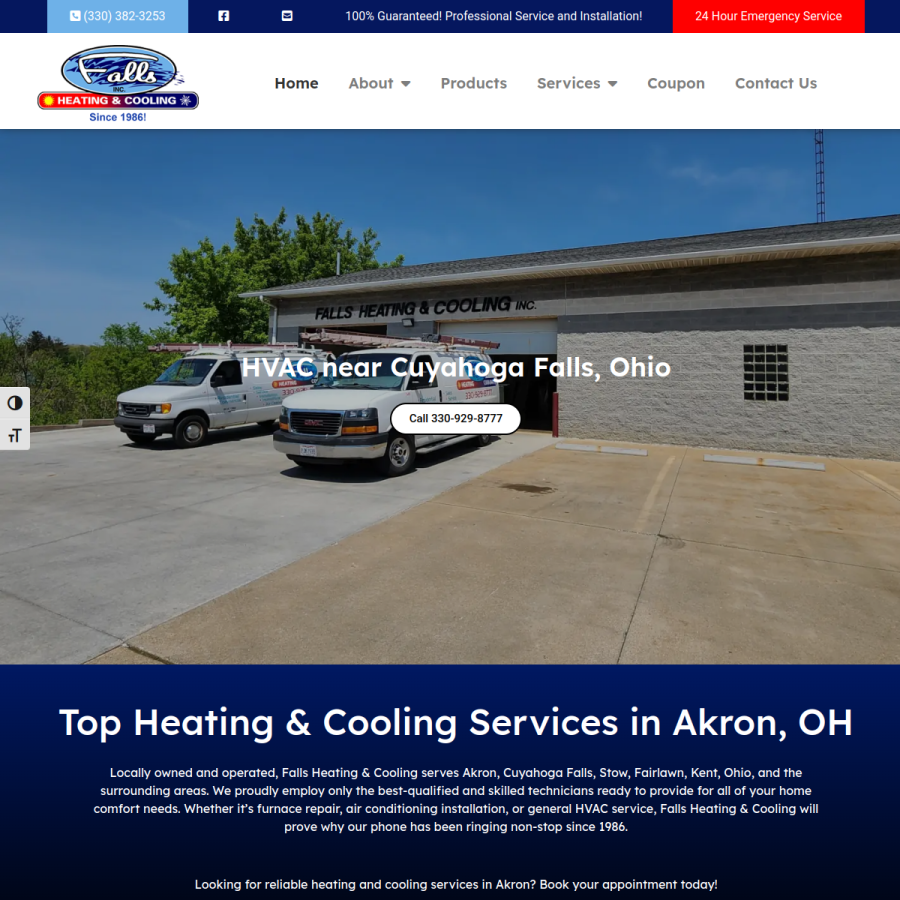 fallsheating.com homepage screenshot