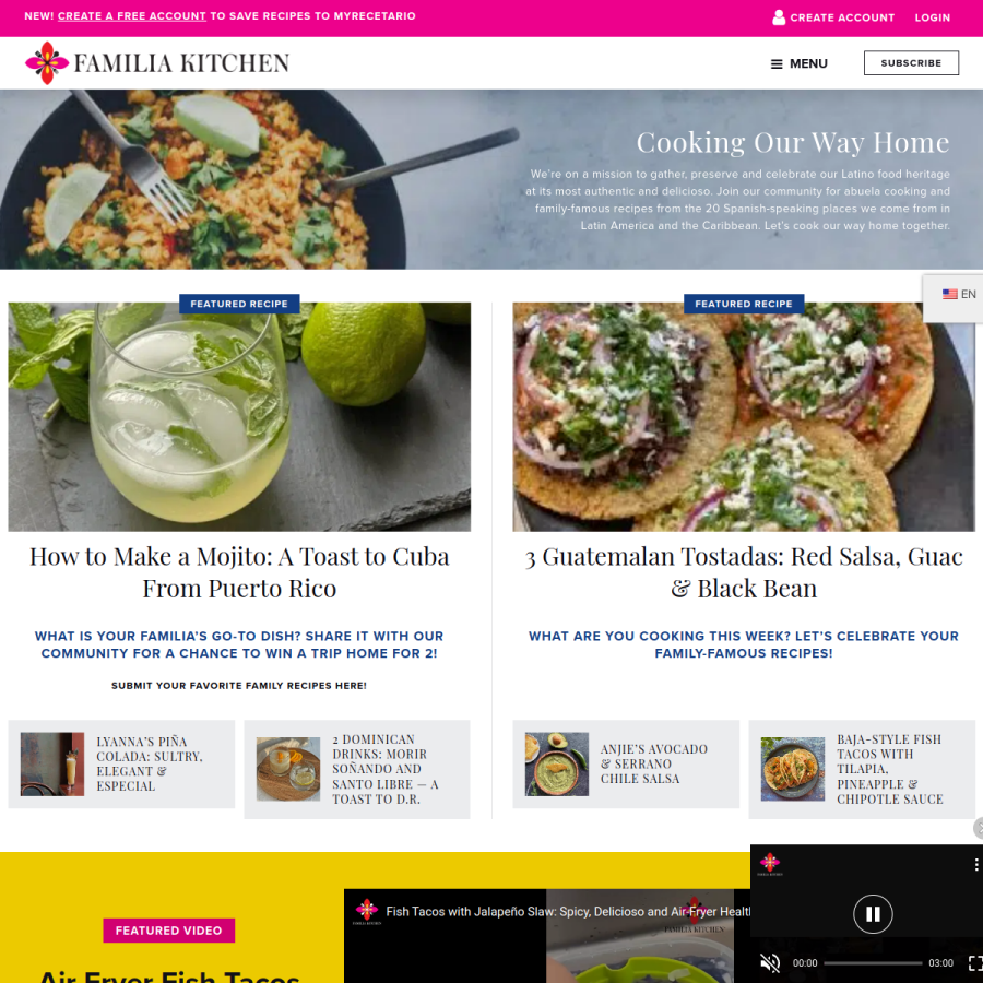 familiakitchen.com homepage screenshot