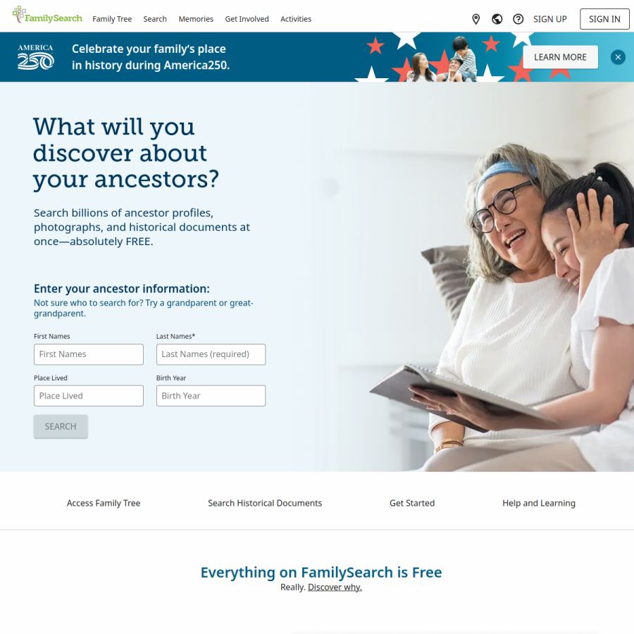 familysearch.org homepage screenshot