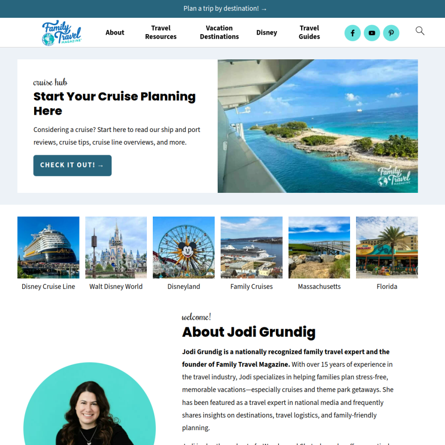 familytravelmagazine.com homepage screenshot