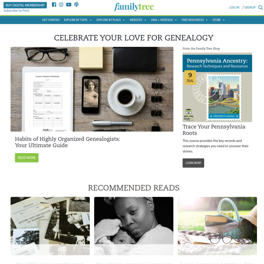 familytreemagazine.com homepage screenshot