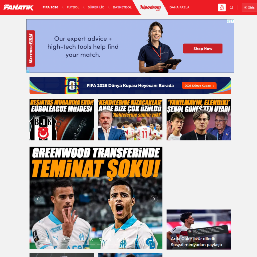 fanatik.com.tr homepage screenshot
