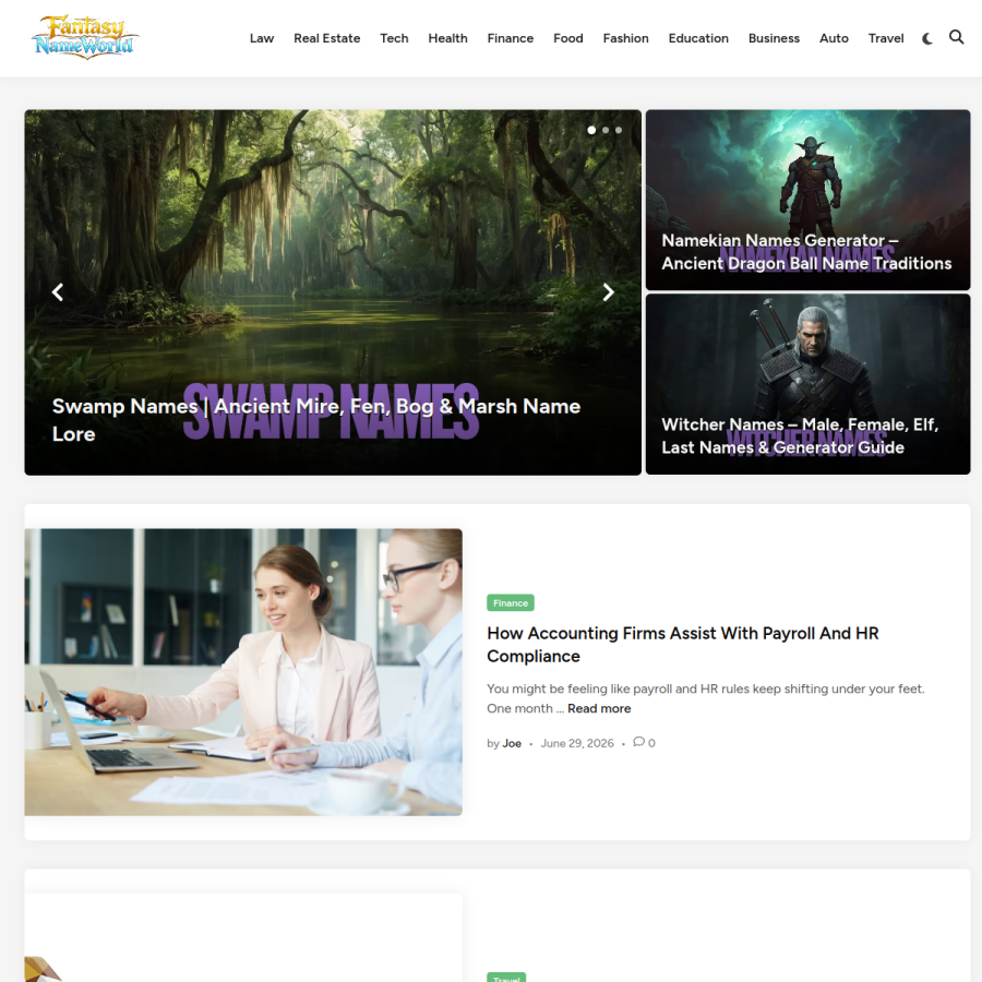 fantasynameworld.com homepage screenshot
