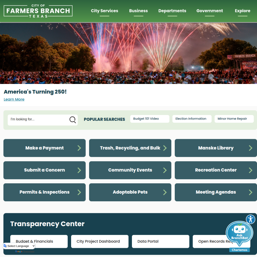farmersbranchtx.gov homepage screenshot