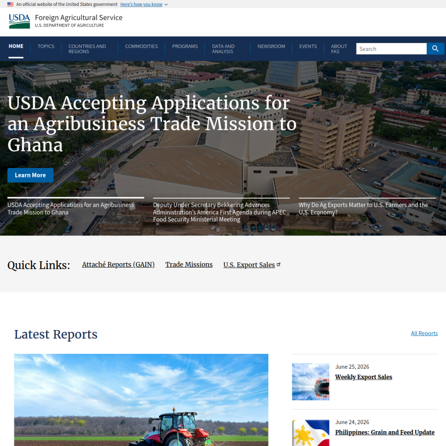 fas.usda.gov homepage screenshot