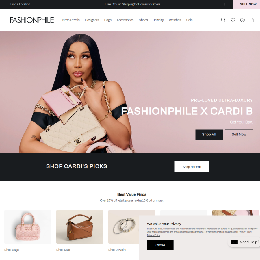 fashionphile.com homepage screenshot