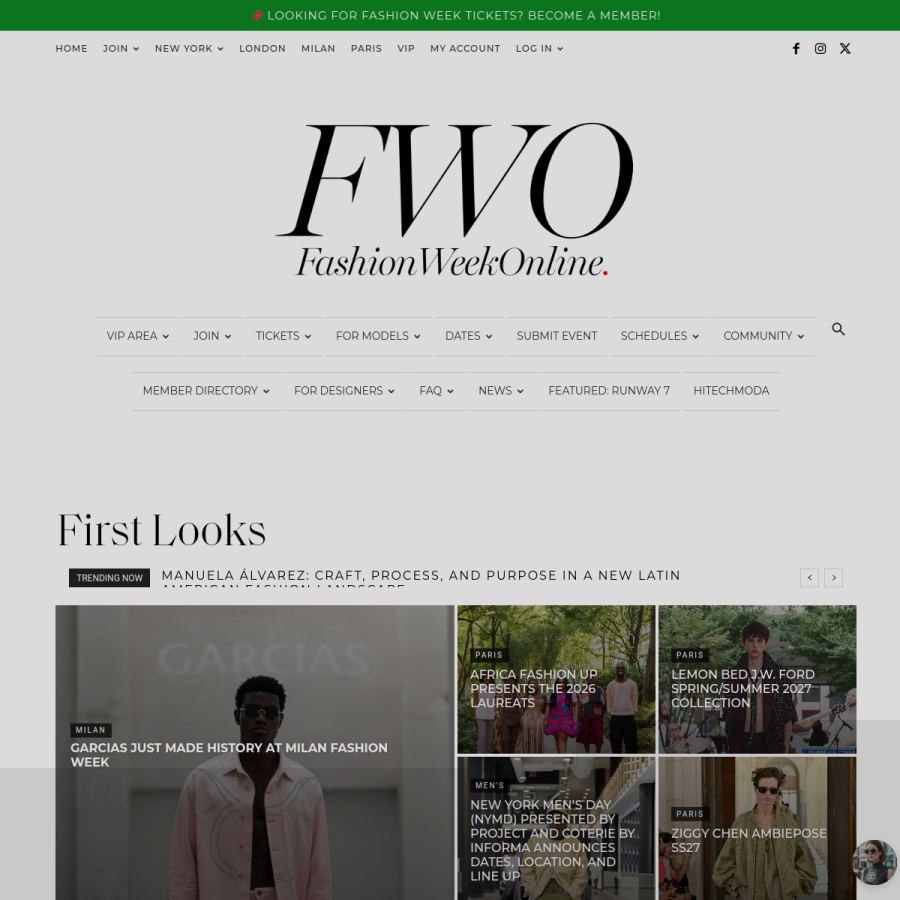 fashionweekonline.com homepage screenshot