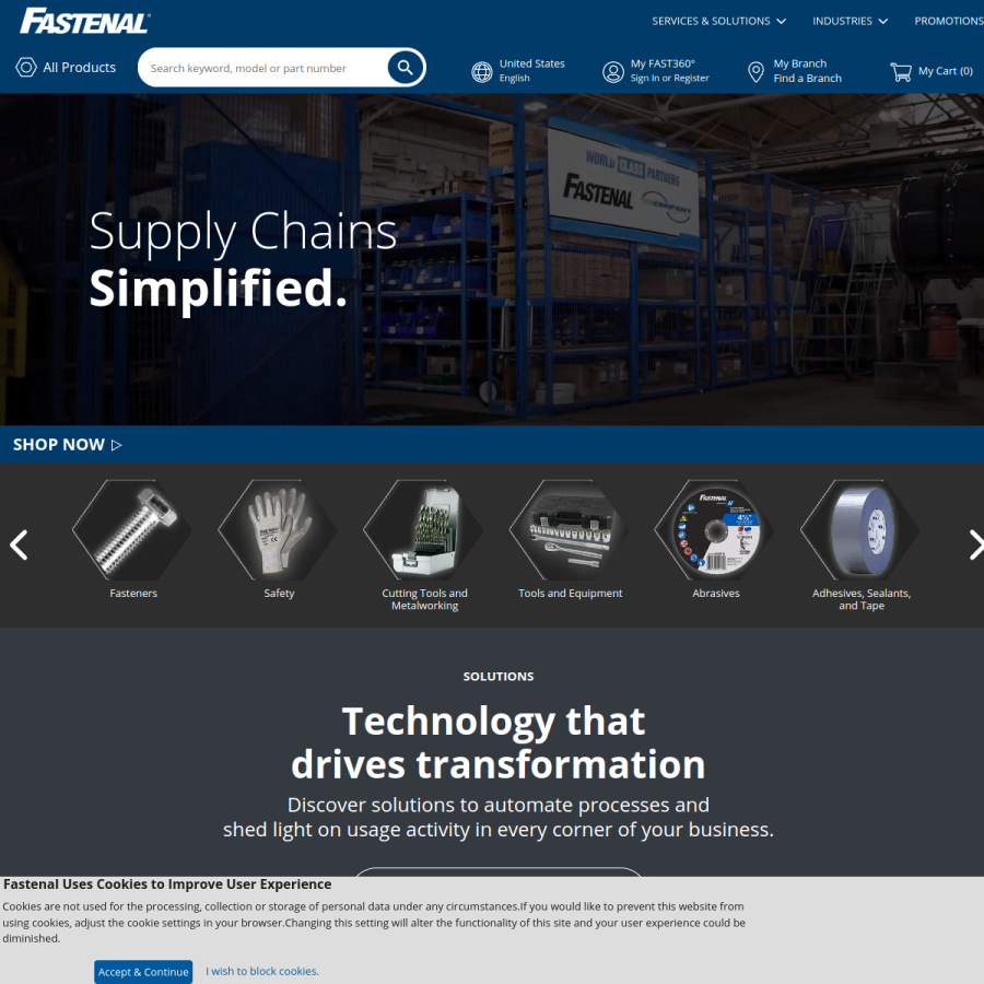 fastenal.com homepage screenshot