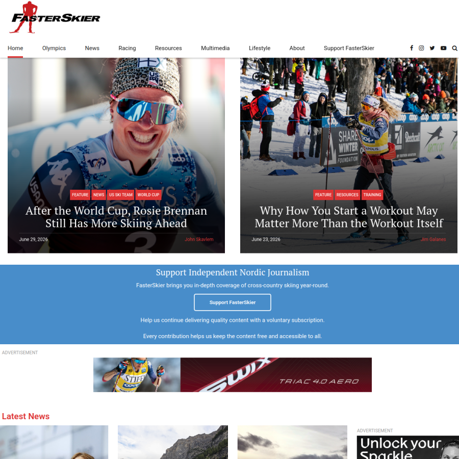 fasterskier.com homepage screenshot