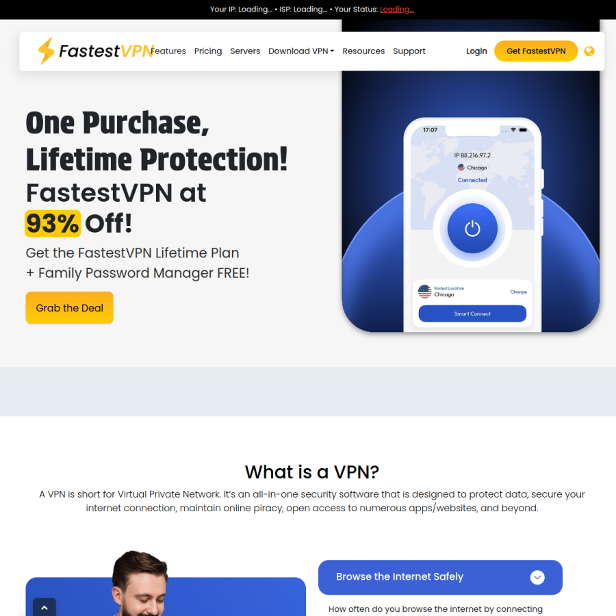 fastestvpn.com homepage screenshot