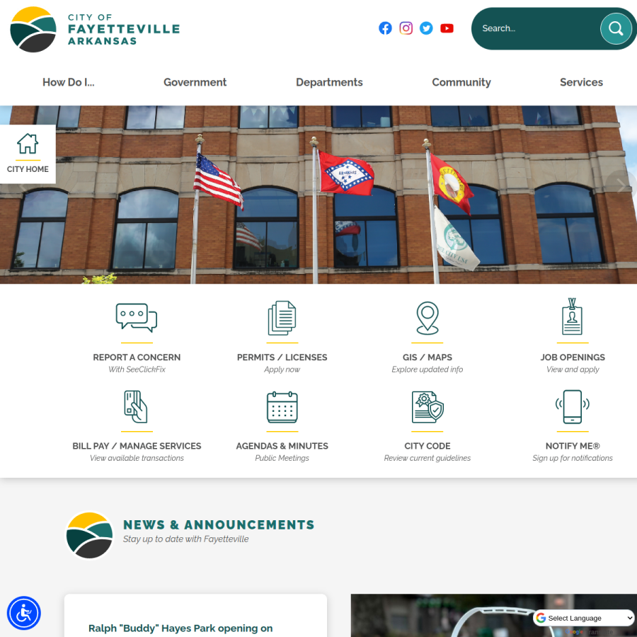 fayetteville-ar.gov homepage screenshot
