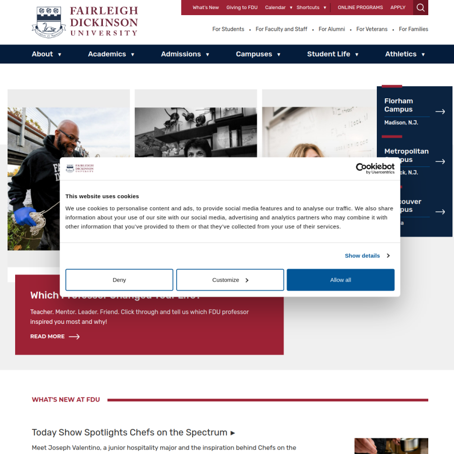fdu.edu homepage screenshot