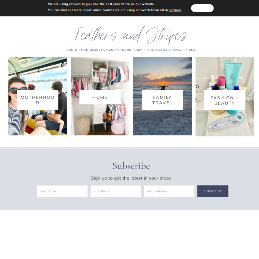 feathersandstripes.com homepage screenshot