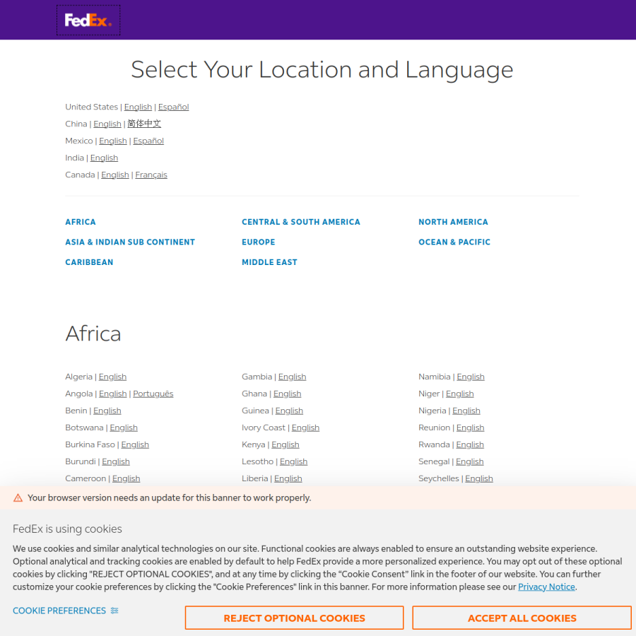 fedex.com homepage screenshot