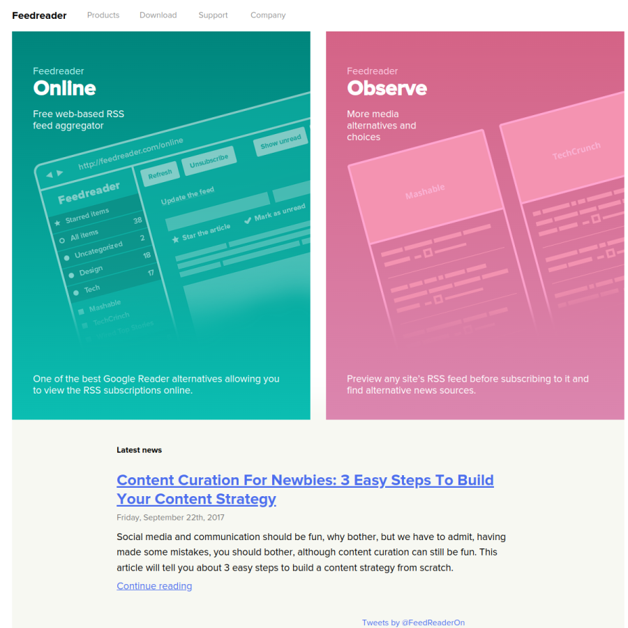 feedreader.com homepage screenshot