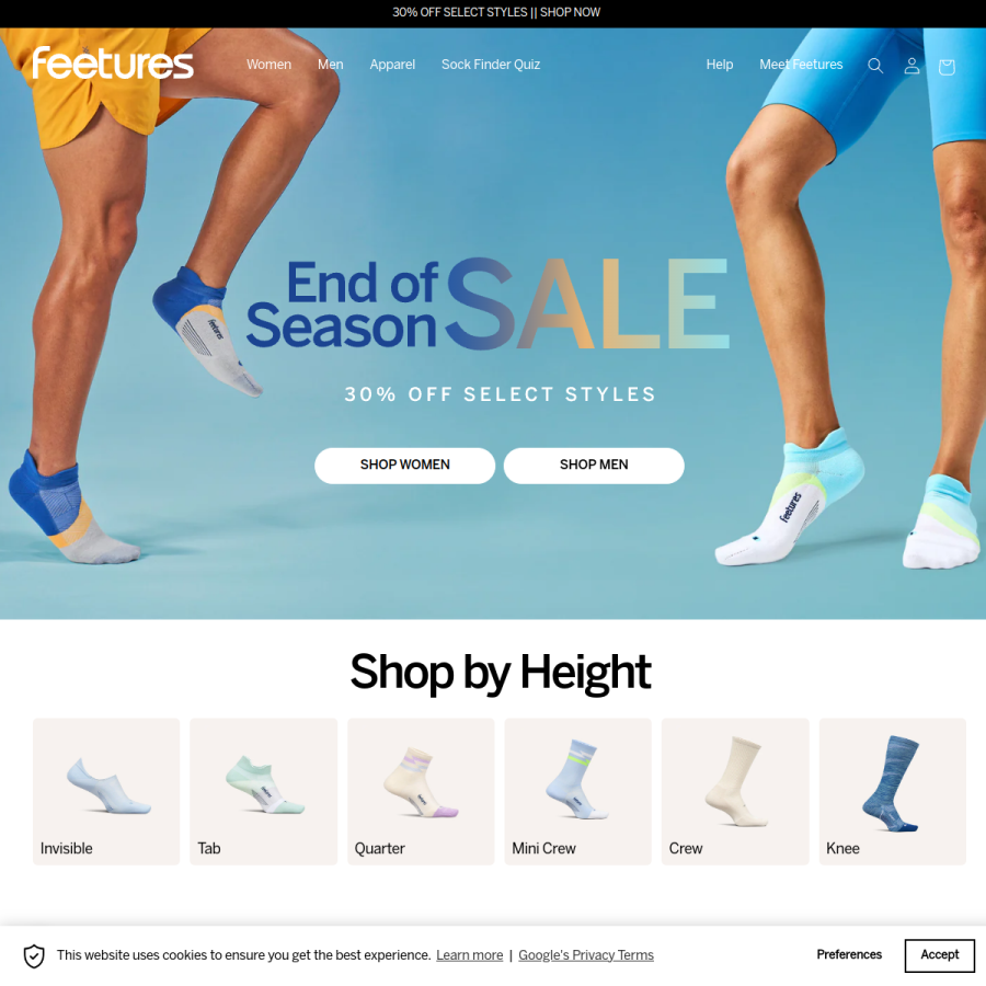 feetures.com homepage screenshot