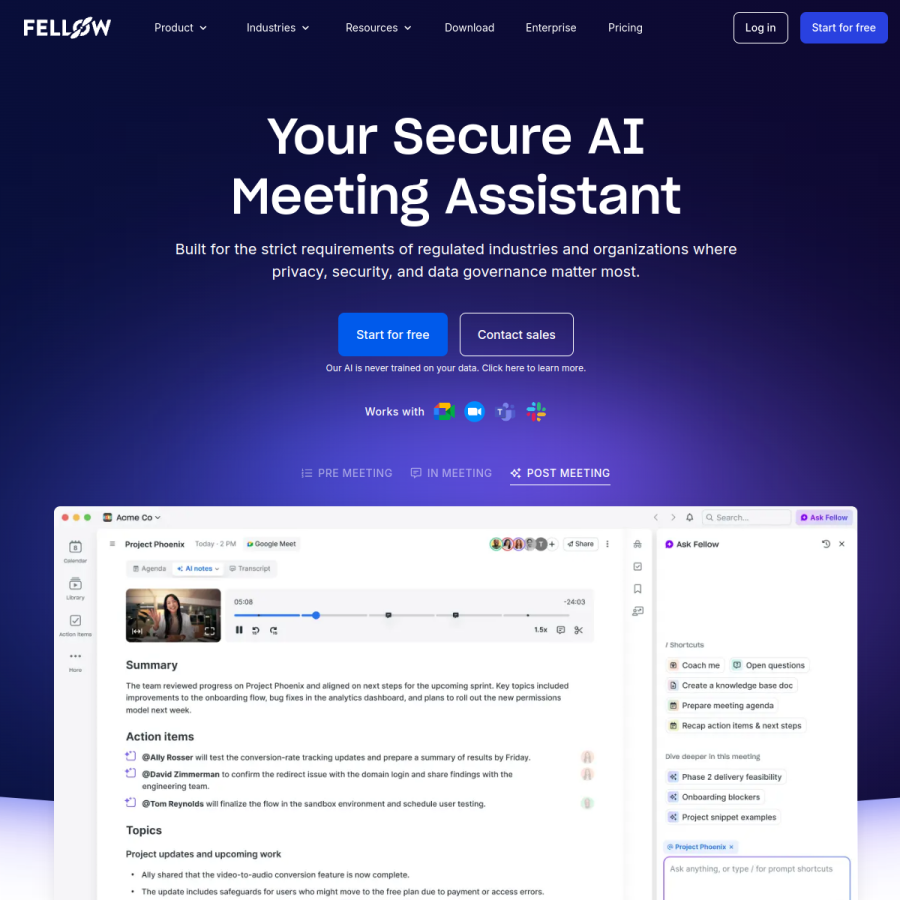 fellow.ai homepage screenshot