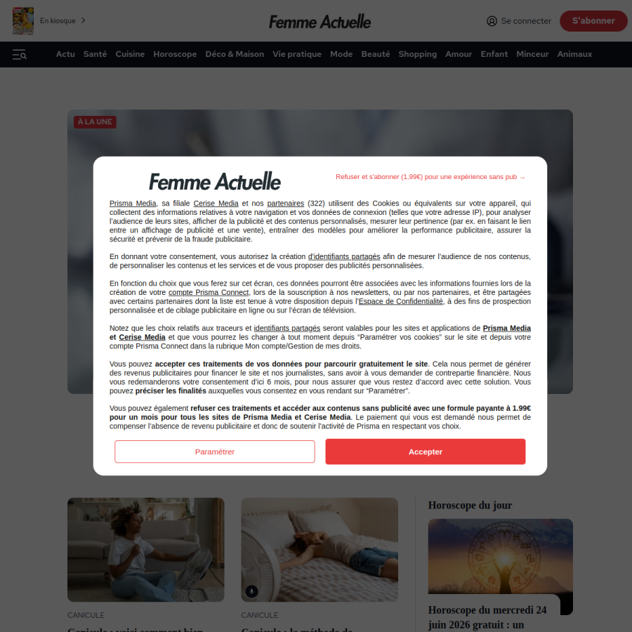 femmeactuelle.fr homepage screenshot