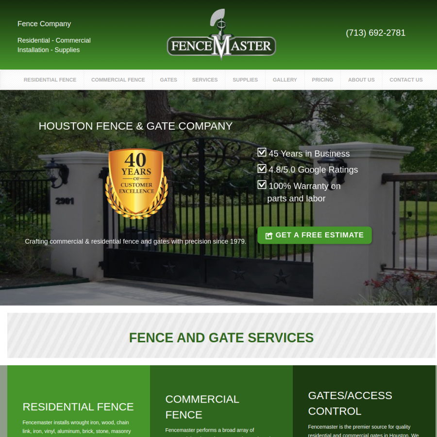 fencemasterhouston.com homepage screenshot