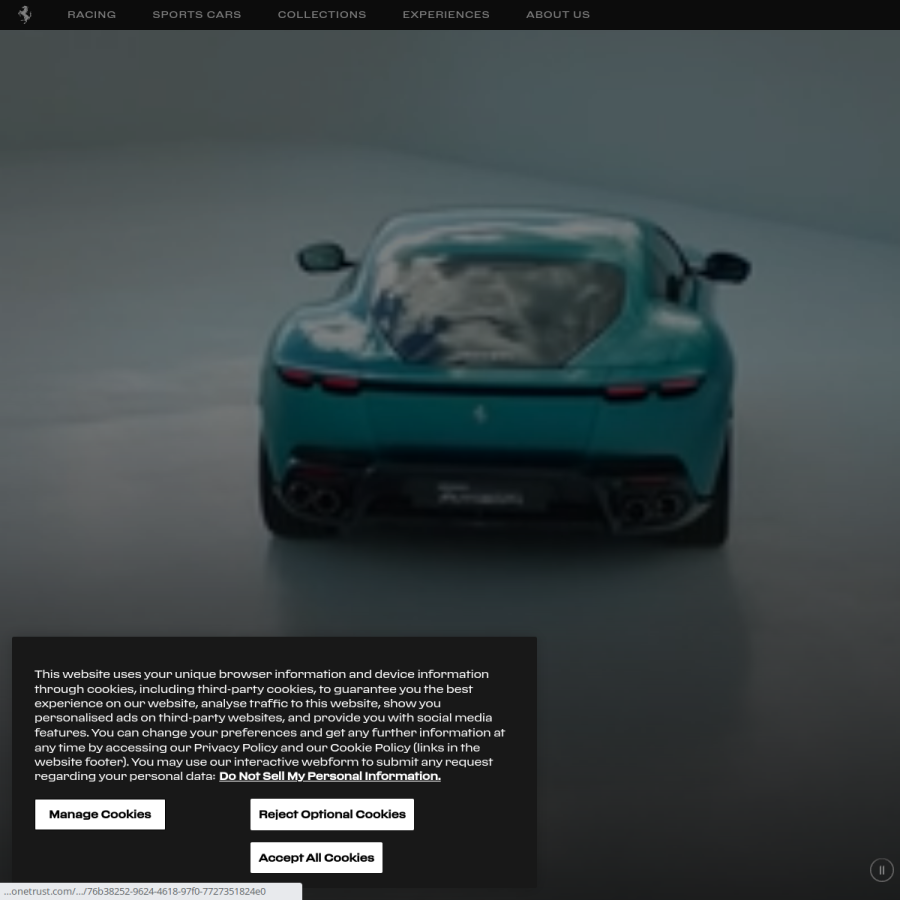 ferrari.com homepage screenshot