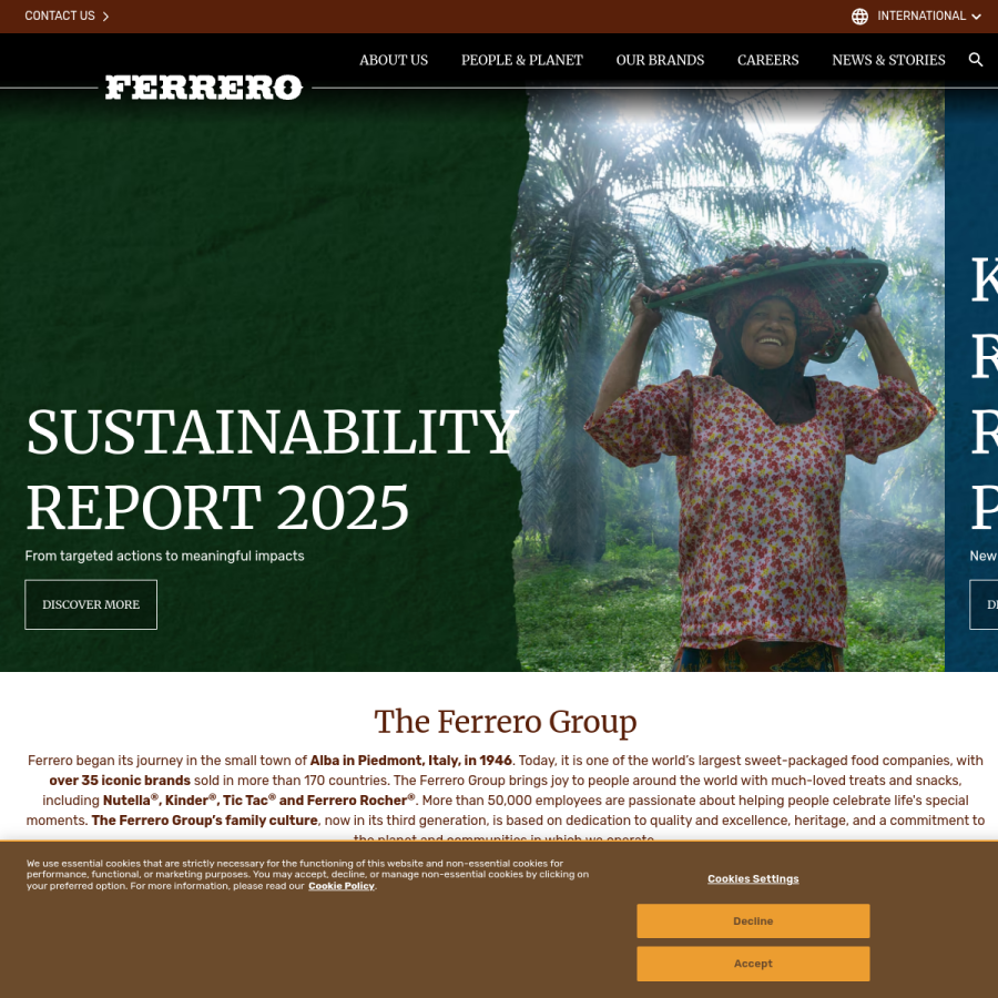 ferrero.com homepage screenshot
