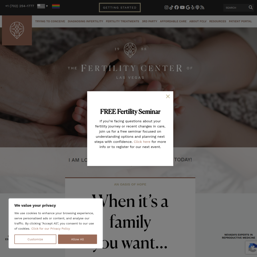 fertilitycenterlv.com homepage screenshot