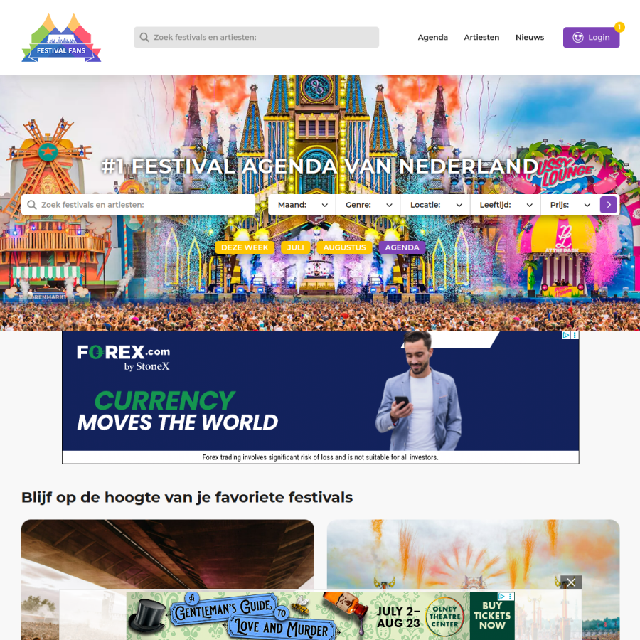 festivalfans.nl homepage screenshot