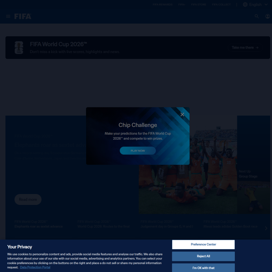 fifa.com homepage screenshot