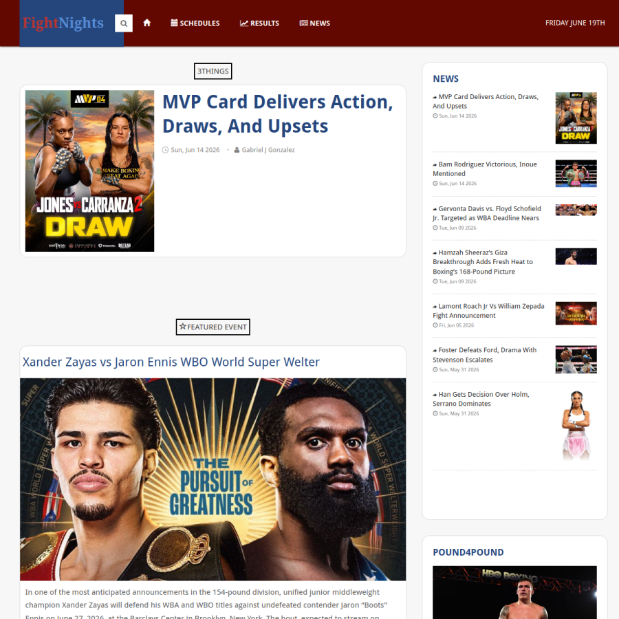 fightnights.com homepage screenshot