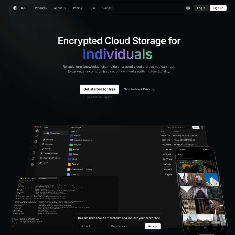 filen.io homepage screenshot