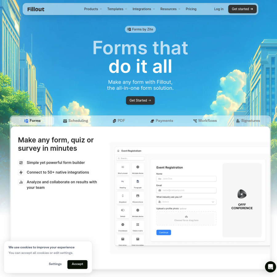 fillout.com homepage screenshot