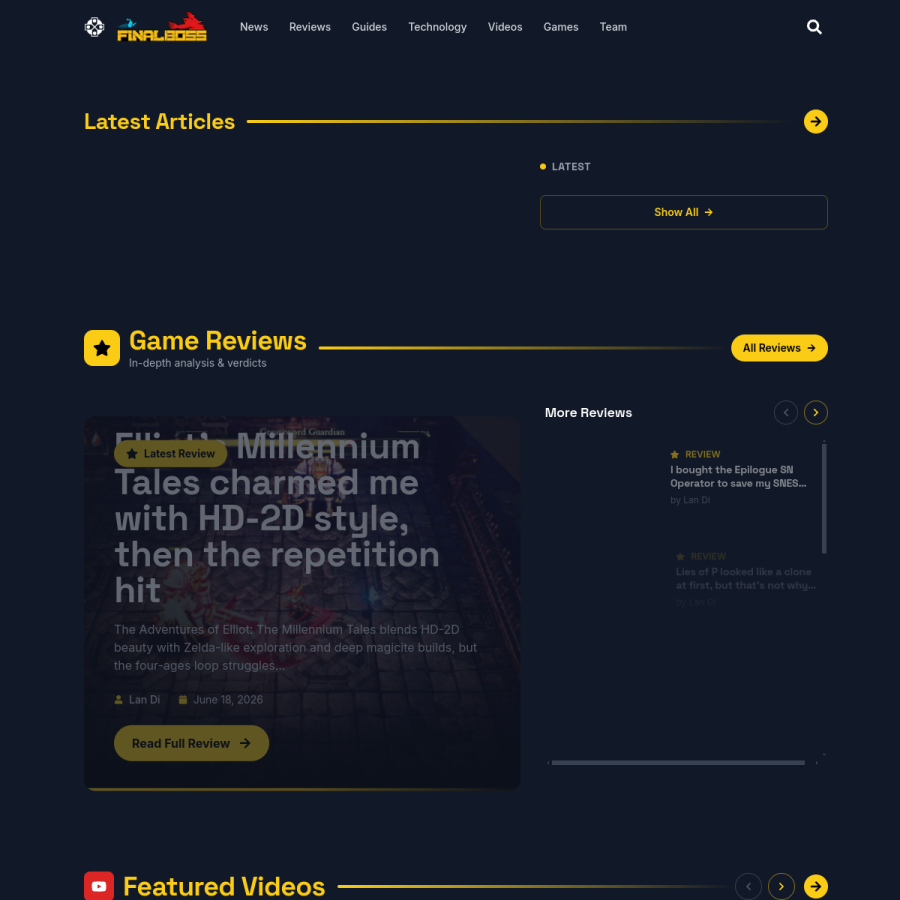 finalboss.io homepage screenshot