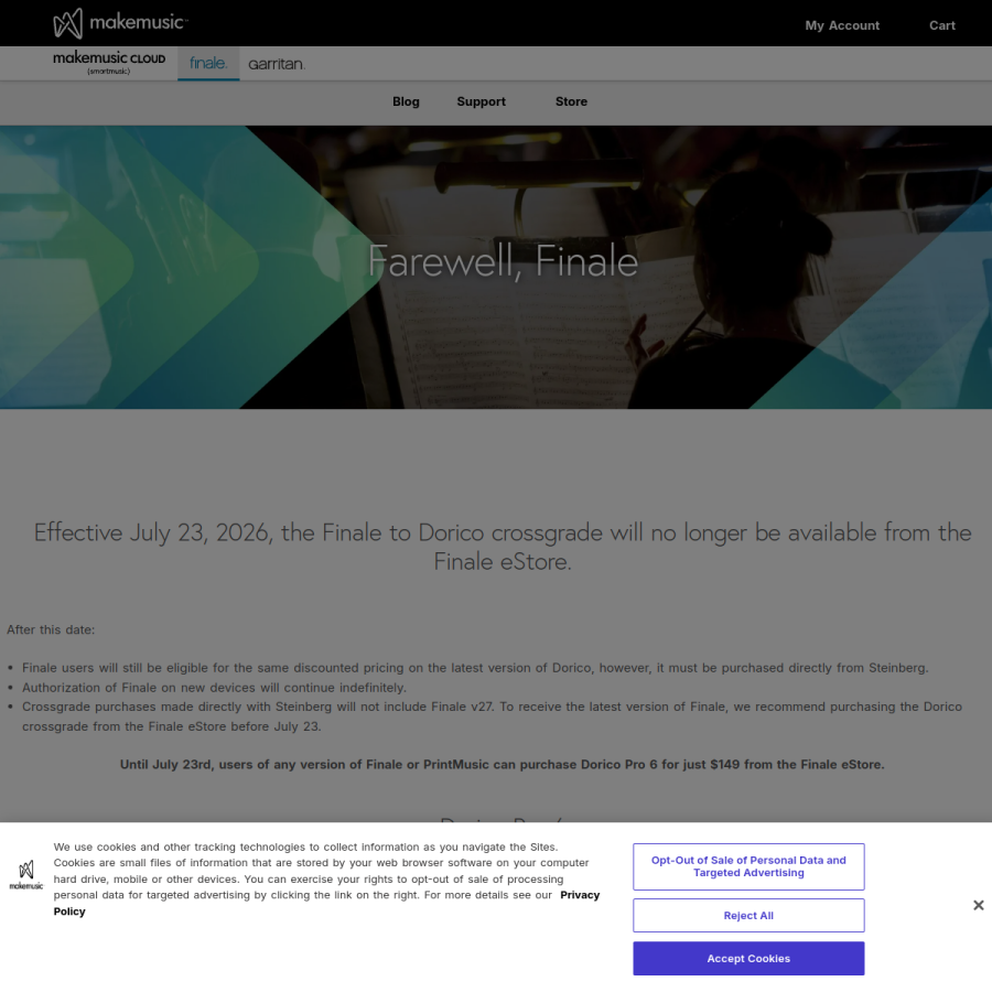 finalemusic.com homepage screenshot