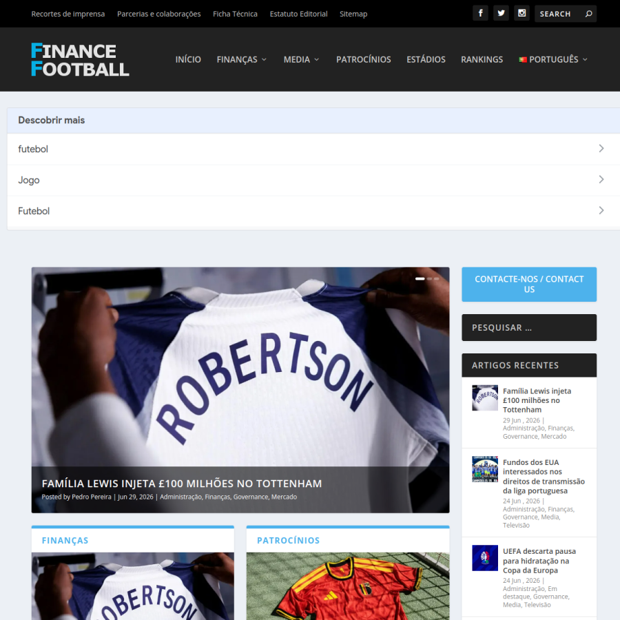 financefootball.com homepage screenshot