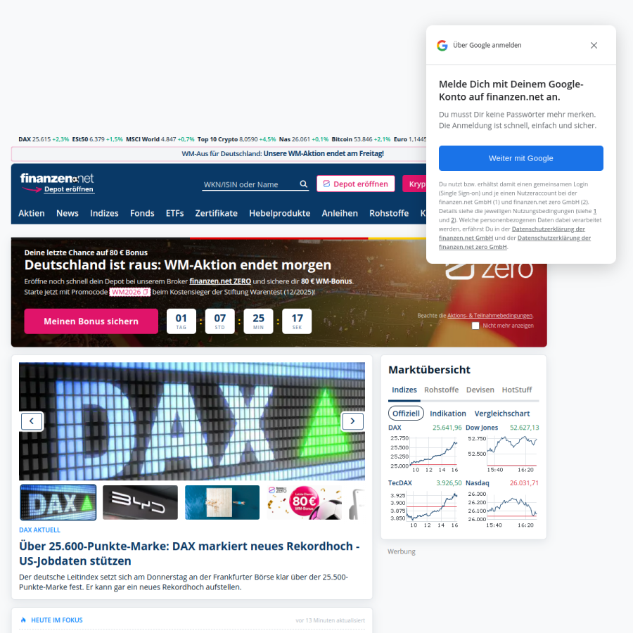 finanzen.net homepage screenshot
