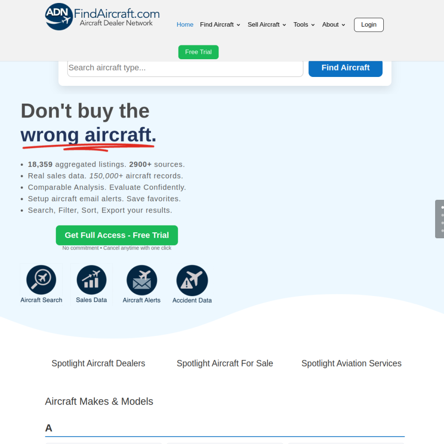 findaircraft.com homepage screenshot