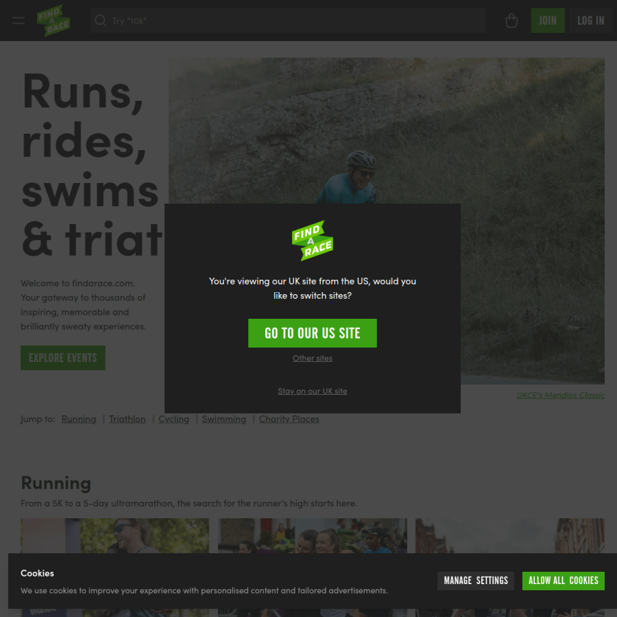 findarace.com homepage screenshot