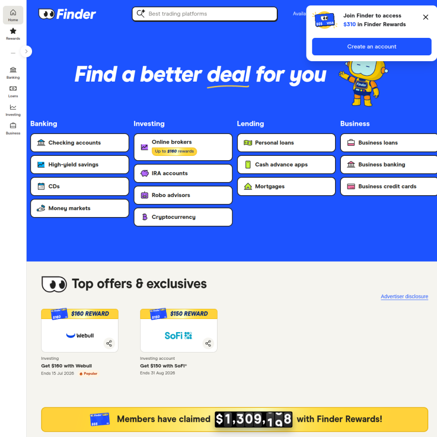 finder.com homepage screenshot