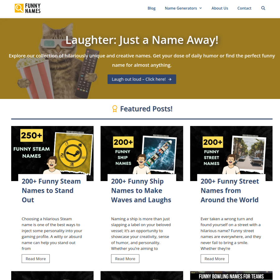 findfunnynames.com homepage screenshot