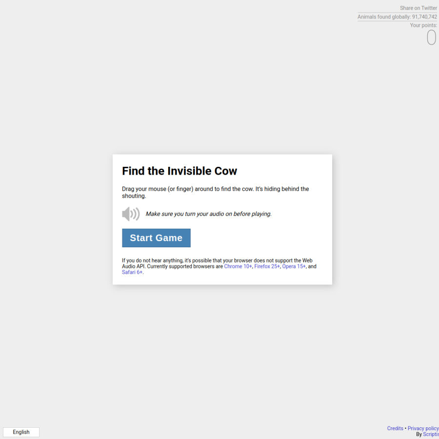 findtheinvisiblecow.com homepage screenshot