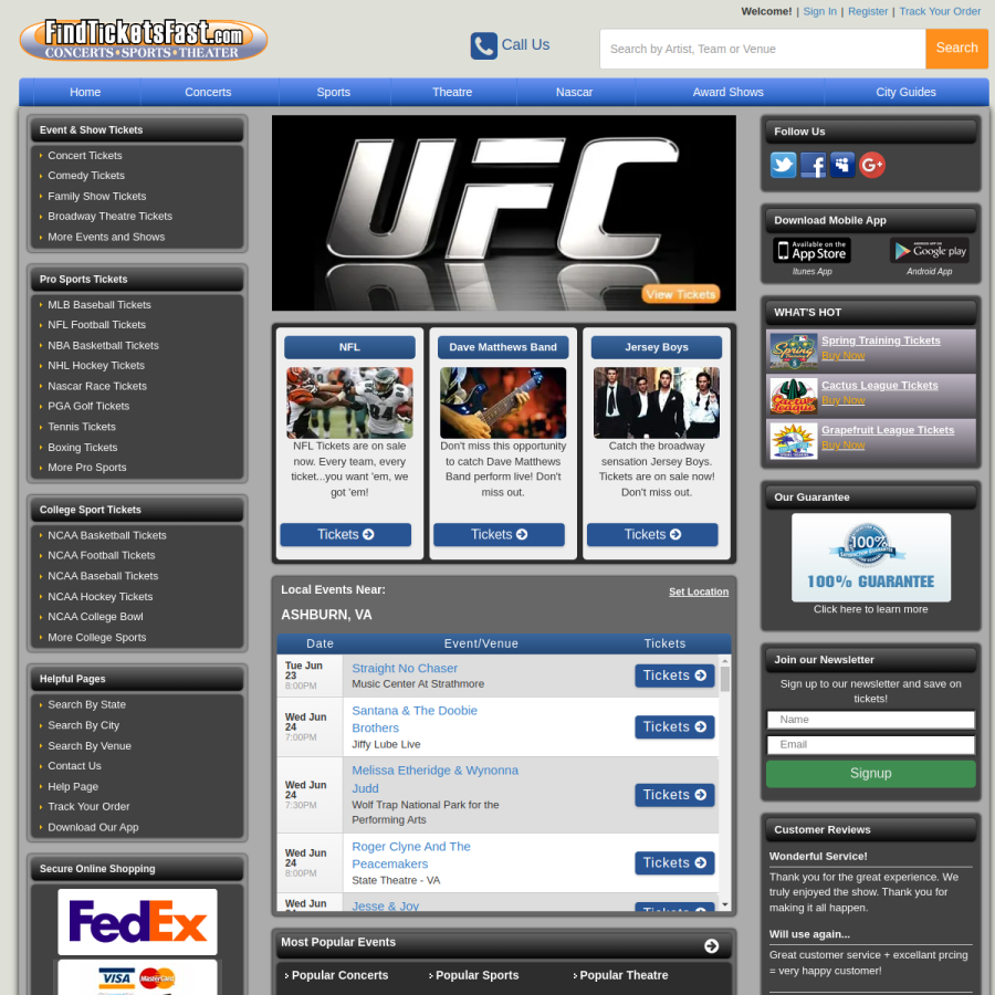 findticketsfast.com homepage screenshot