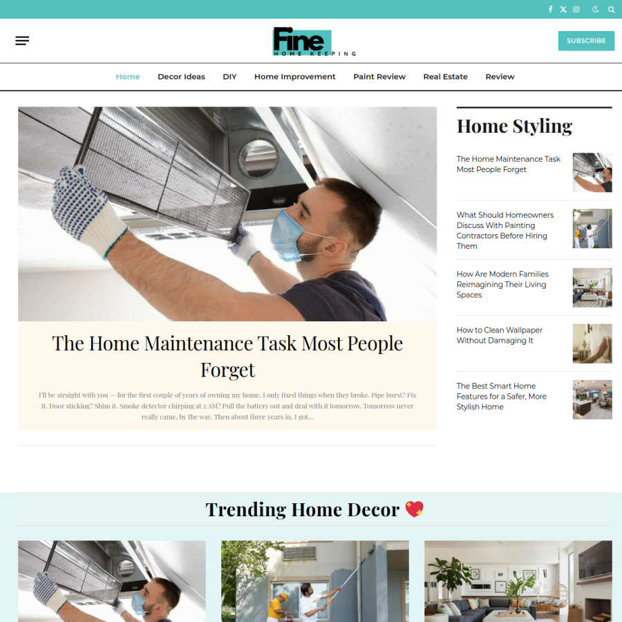 finehomekeeping.com homepage screenshot