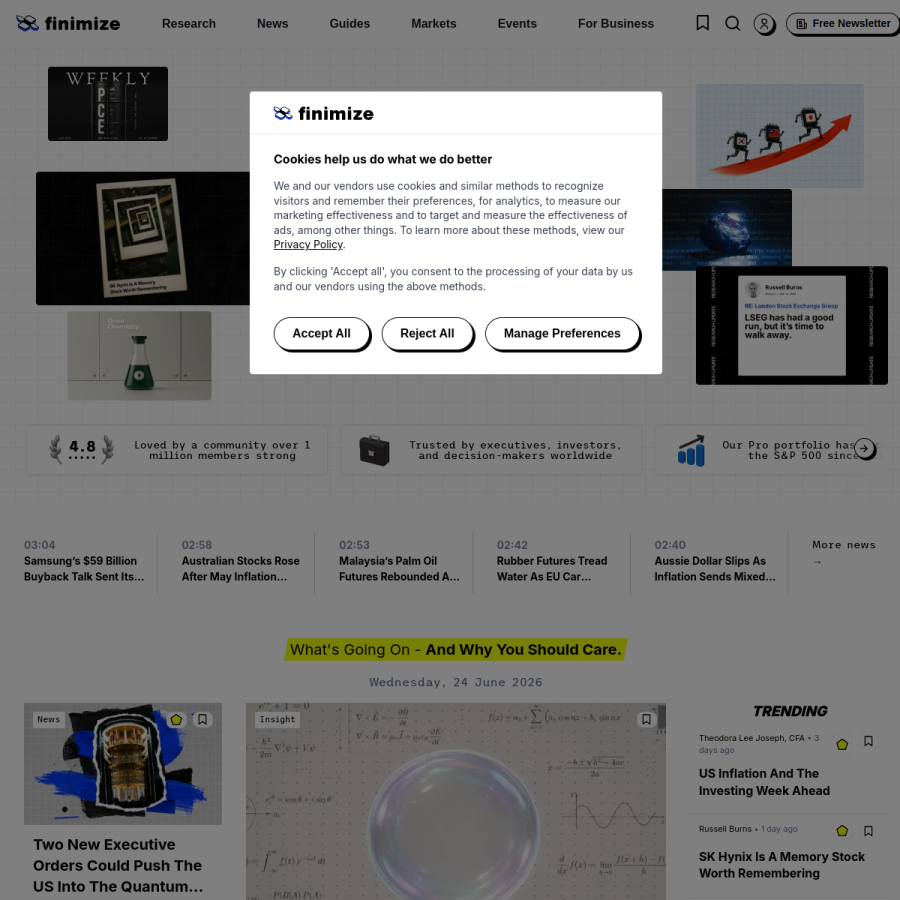finimize.com homepage screenshot