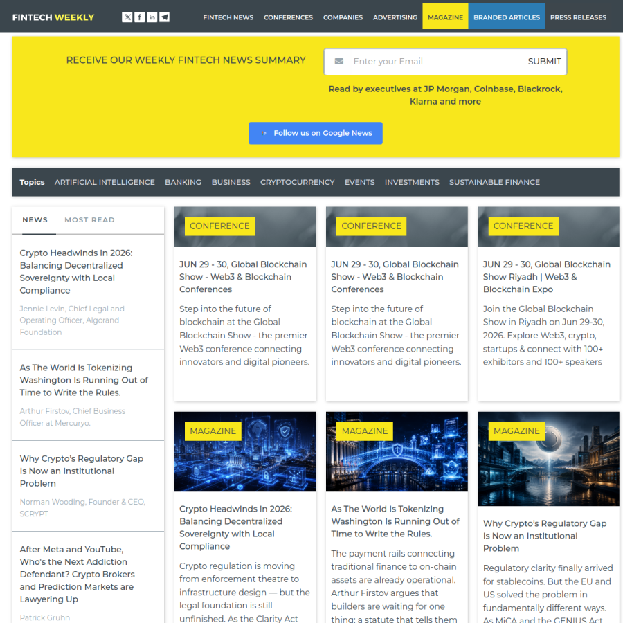 fintechweekly.com homepage screenshot