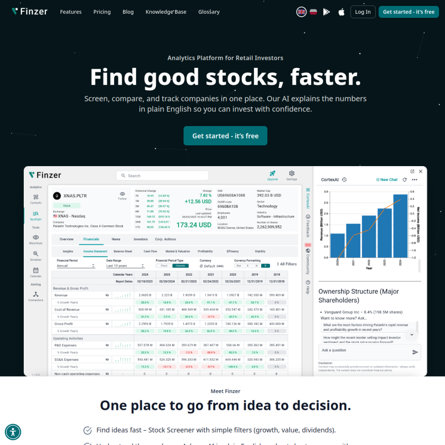 finzer.io homepage screenshot