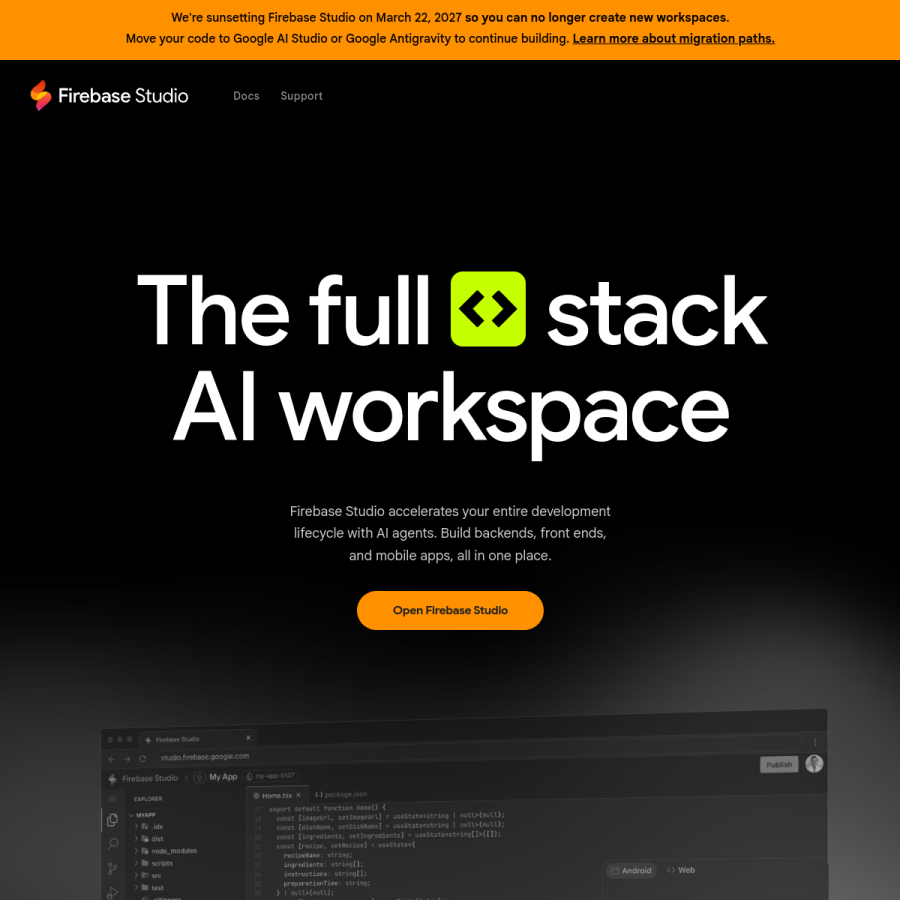 firebase.studio homepage screenshot