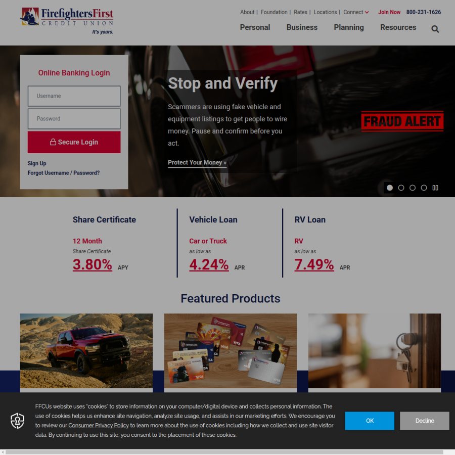 firefightersfirstcu.org homepage screenshot