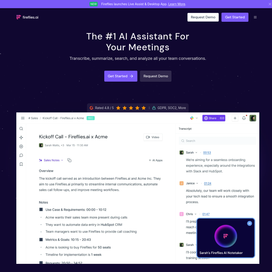fireflies.ai homepage screenshot